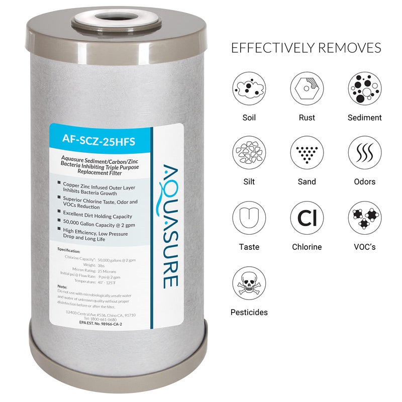 Aquasure Fortitude V2 Series Sediment/Carbon/Zinc Bacteria Inhibiting Triple Purpose Replacement Filter - Standard (Sediment/Carbon/Zinc, Standard) - Image 2